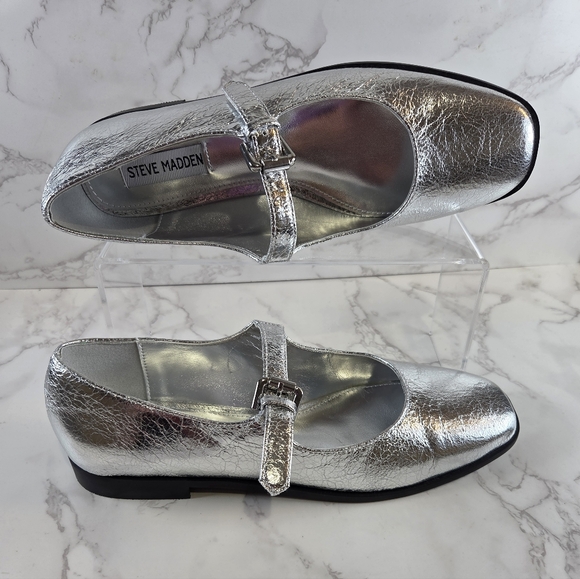 Steve Madden Metallic Silver Loafers - Picture 3 of 5